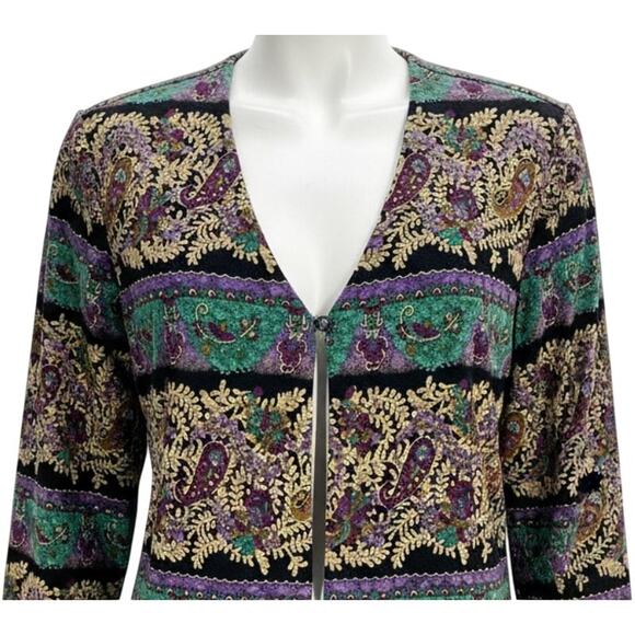 Vintage 80s Notations Jacket Womens Size L Purple Green Gold Paisley Bohemian - Picture 1 of 7